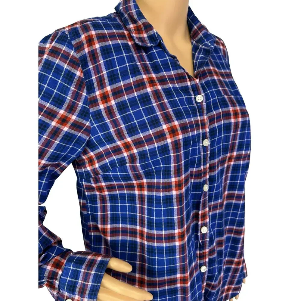 J. Crew Boy Fit Flannel Shirt Blue Cinnamon Pink G7627 Size M